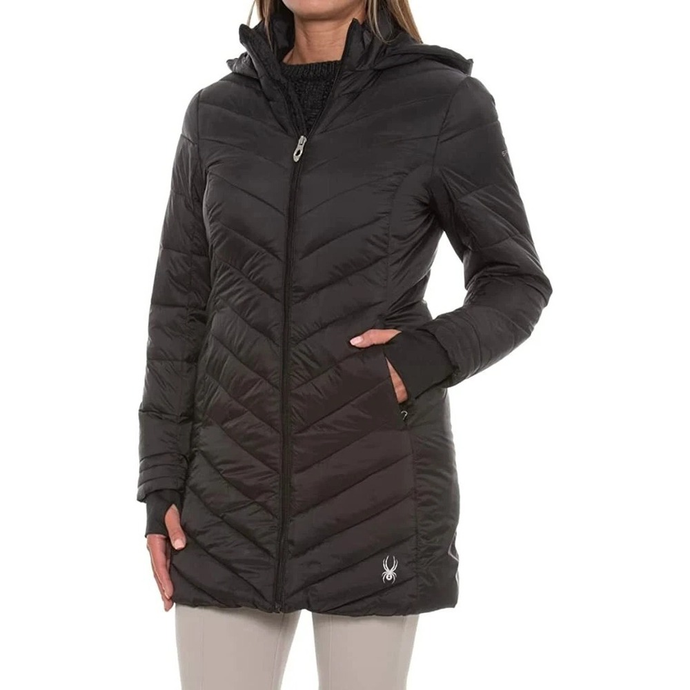 SPYDER‎ Sz S Black Boundless Insulated Hooded Puffer Jacket Coat Zip Pocket Cold